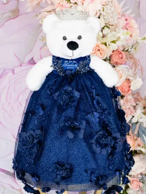 Navy Blue with flowers last teddy bear for quinceanera