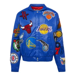 NBA COLLAGE VEGAN LEATHER JACKET Royal Blue