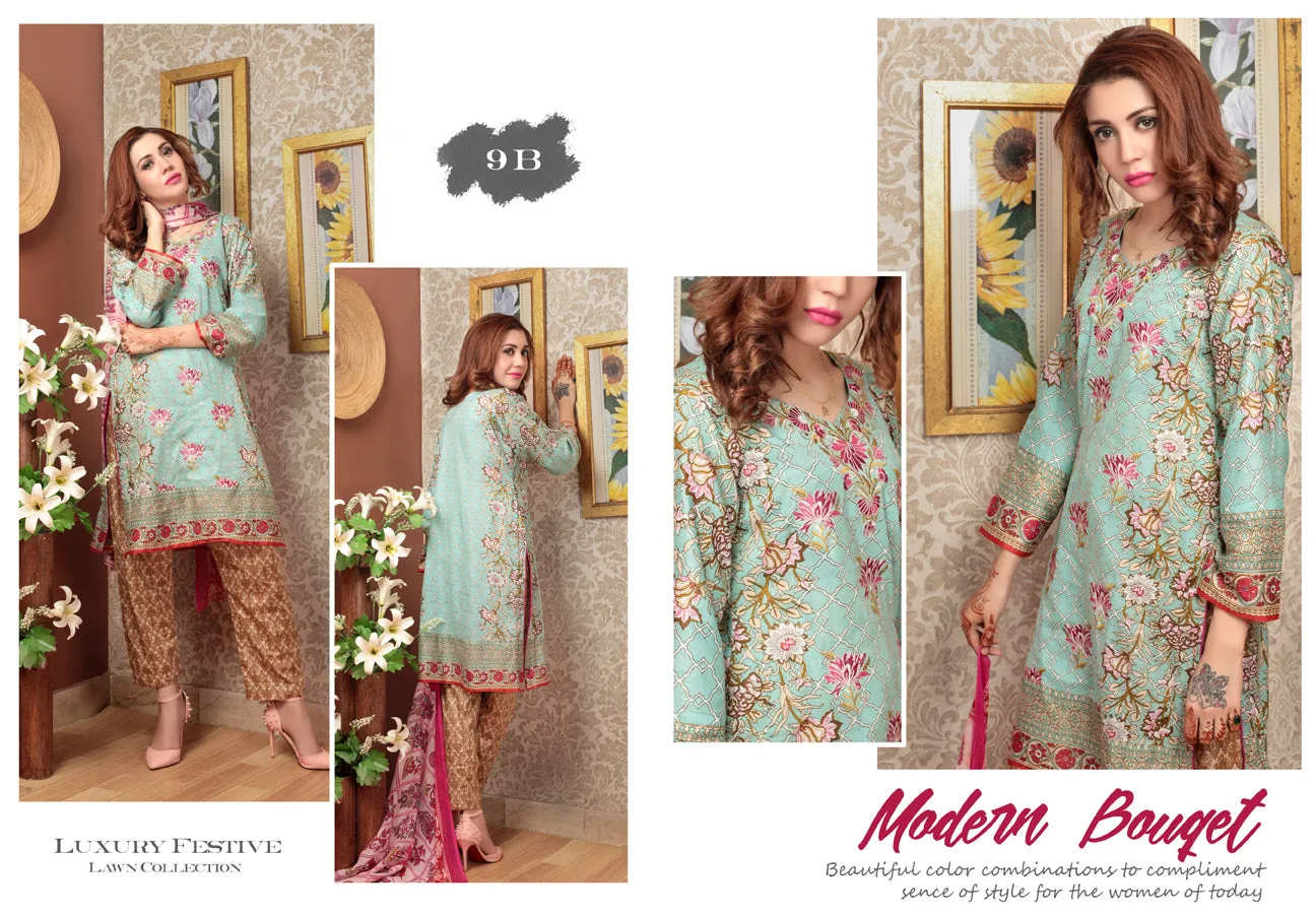 Needle Creation Elegant Embroidered Lawn Collection '17 – 9B