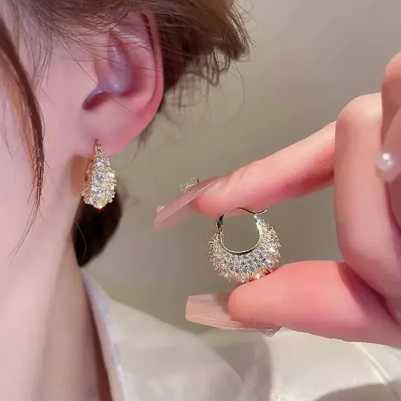 New Fashion Unique Design Elegant Exquisite Light Luxury Zircon Hoop Women Party High-grade Gift 2024 Earring