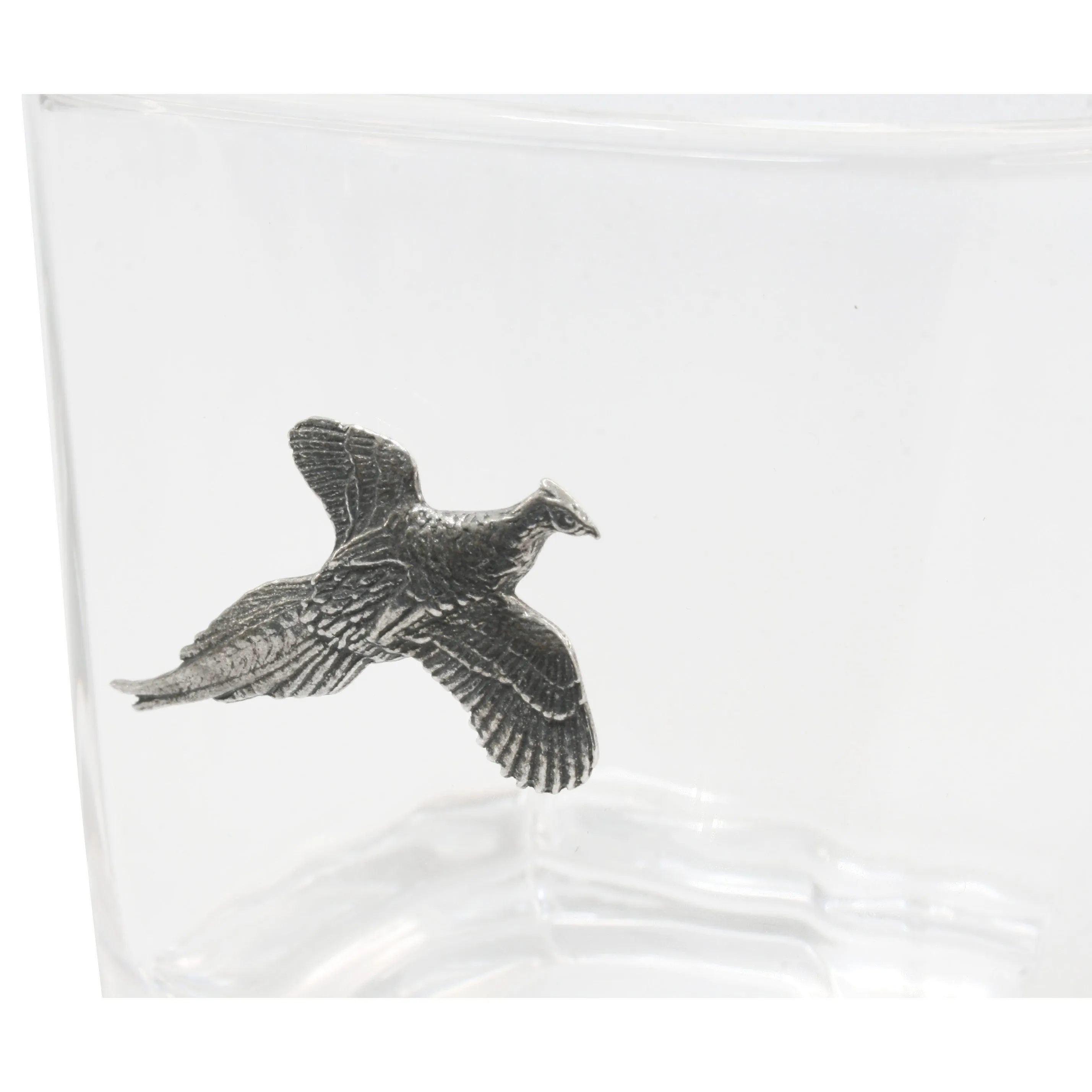 Pair Of Whiskey Glass Tumblers With Pewter Pheasants