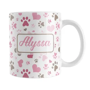 Personalized Pink Hearts and Paw Prints Mug