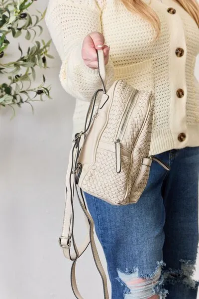 PU Leather Woven Backpack