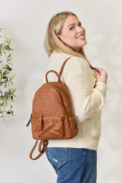 PU Leather Woven Backpack