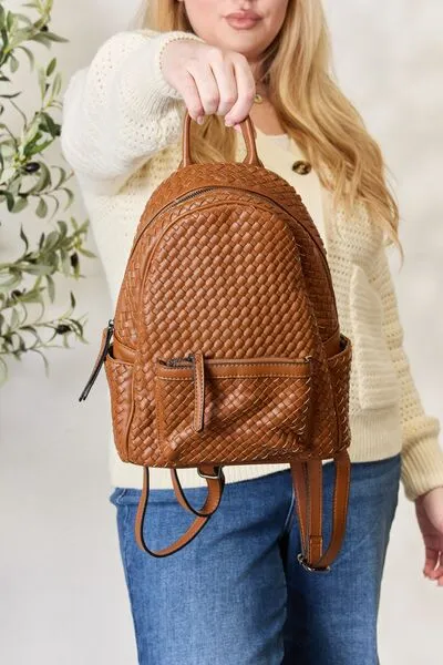 PU Leather Woven Backpack