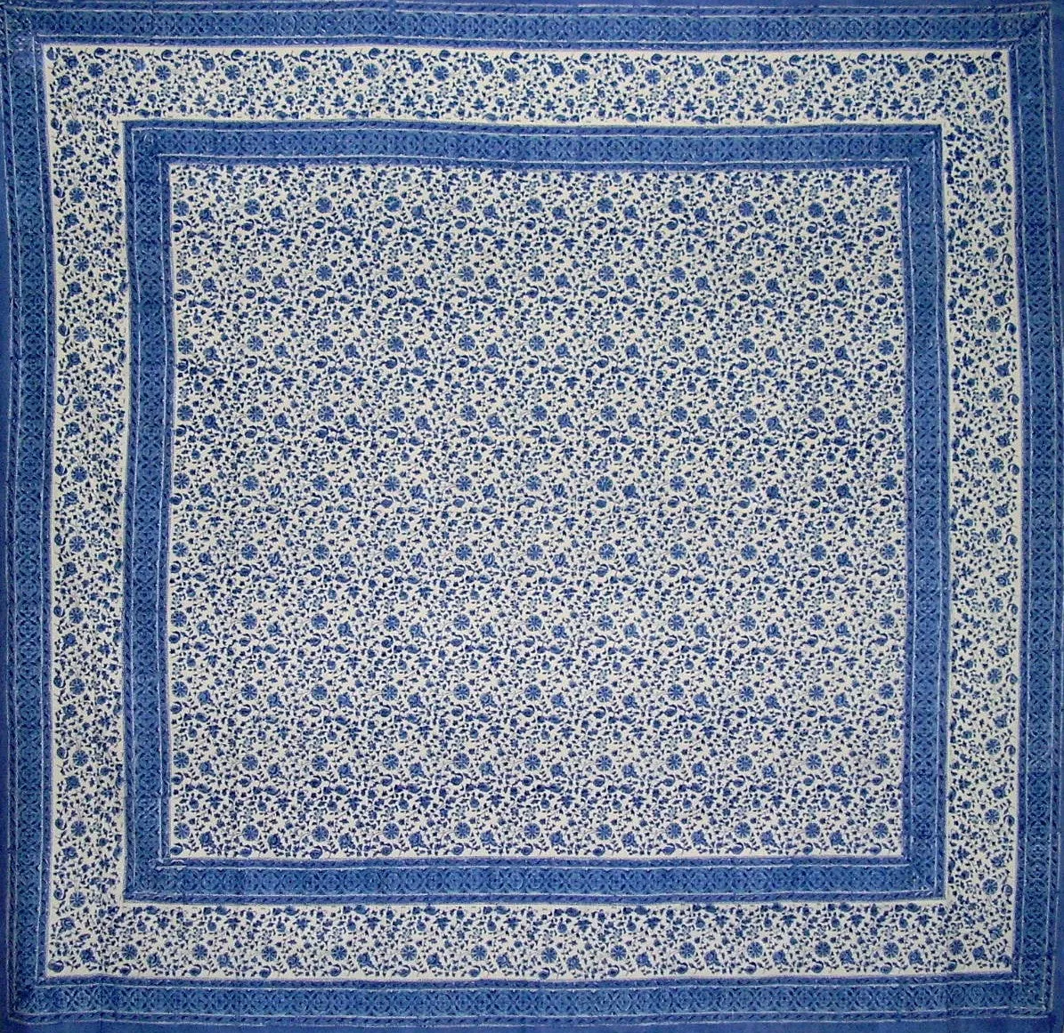 Rajasthan Block Print Tapestry Cotton Bedspread 106" x 106" Queen Blue