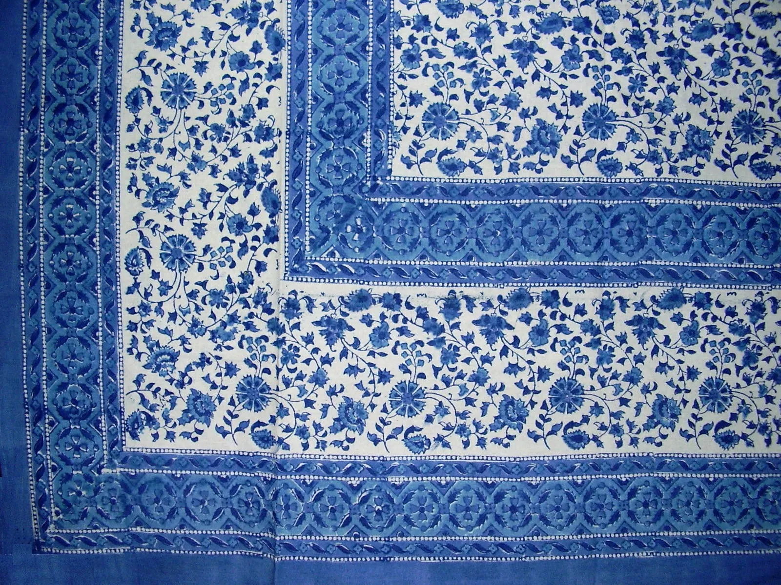 Rajasthan Block Print Tapestry Cotton Bedspread 106" x 106" Queen Blue