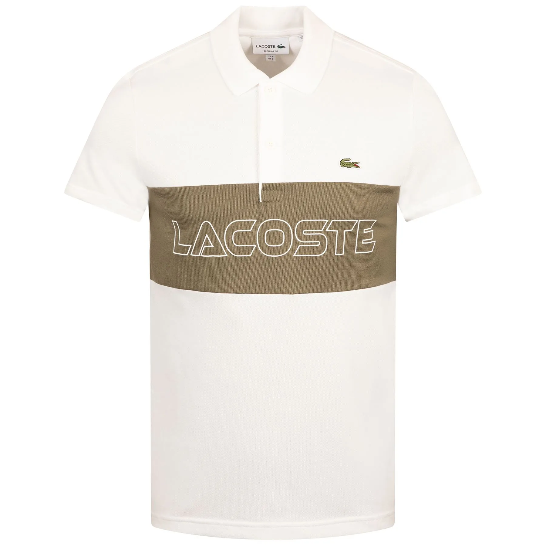 Regular Fit Stretch Pique Colorblock Polo White/Khaki Green - SS24