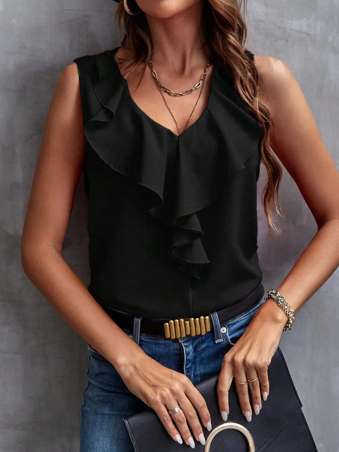 Ruffled V-Neck Top