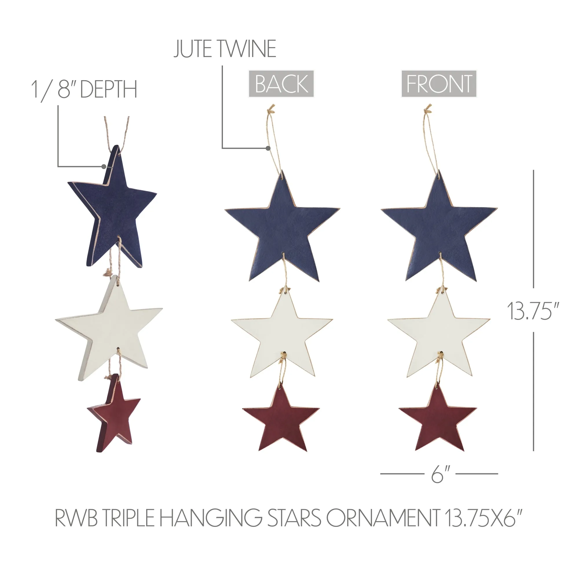 RWB Triple Hanging Stars Ornament 13.75x6