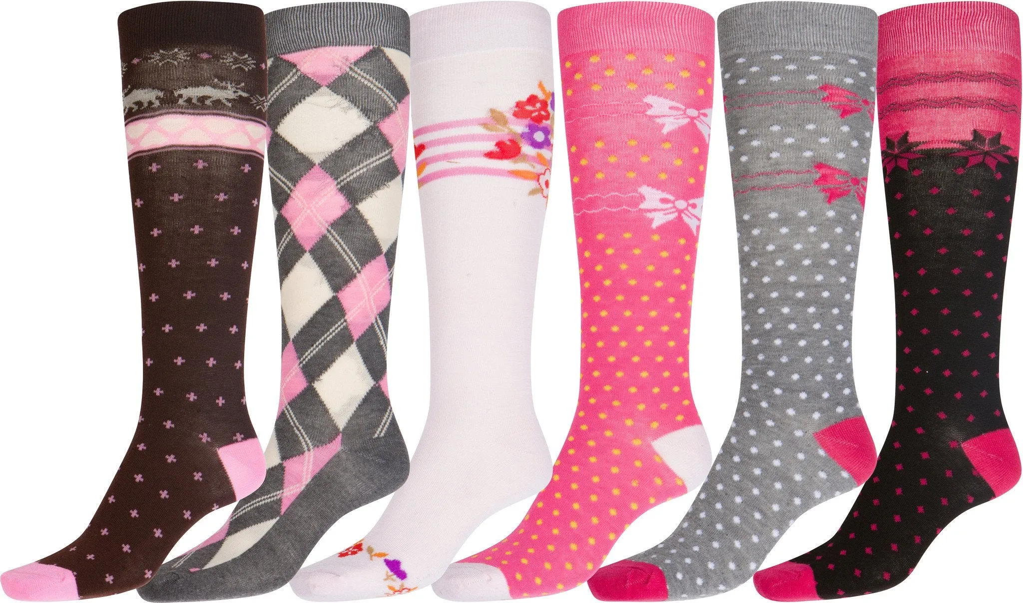 Sakkas Liea Ladies Colorful Unique Pattern / Solid Knee High Socks Assorted 6-Pack