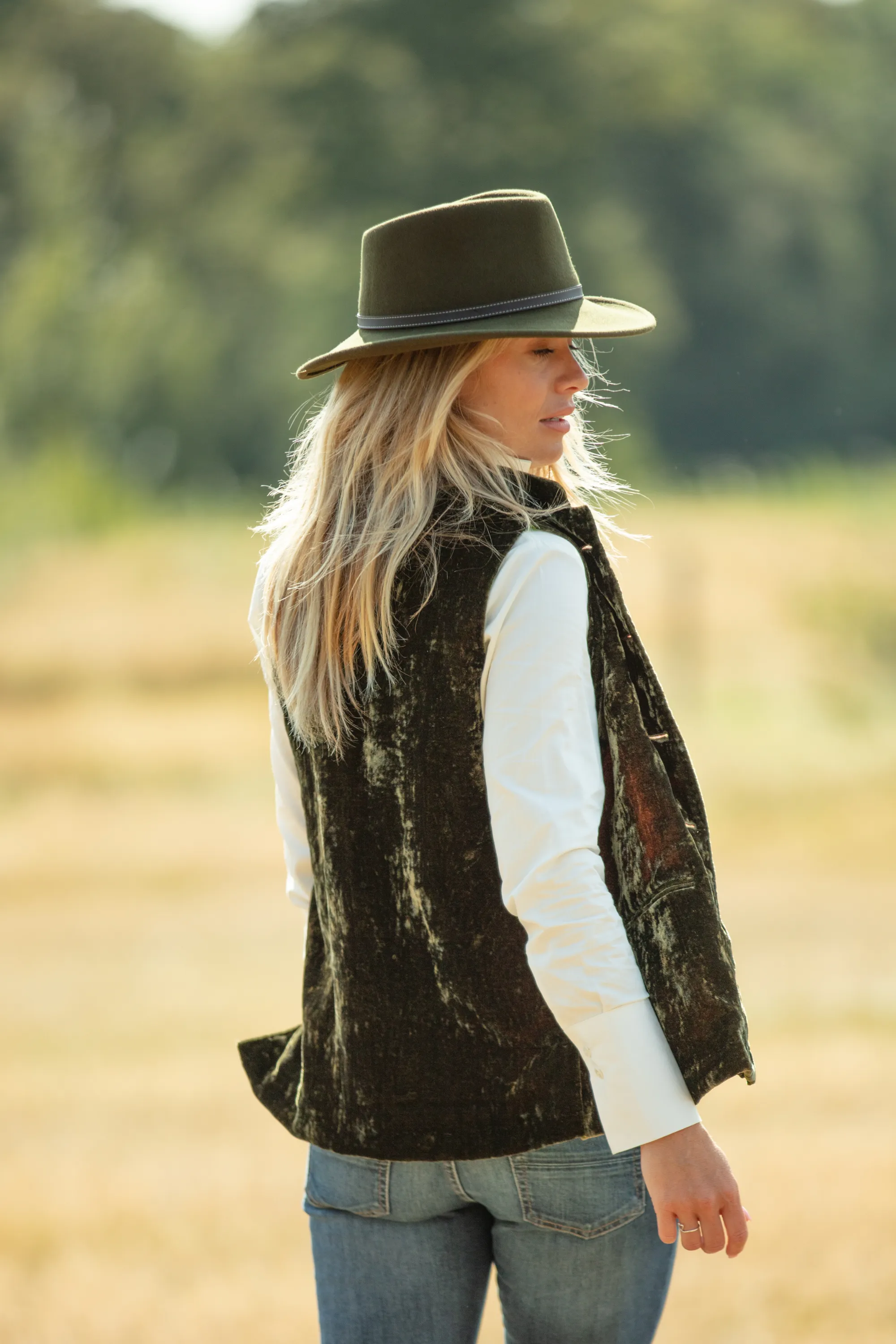 Short Silk Velvet Waistcoat In Olive Green