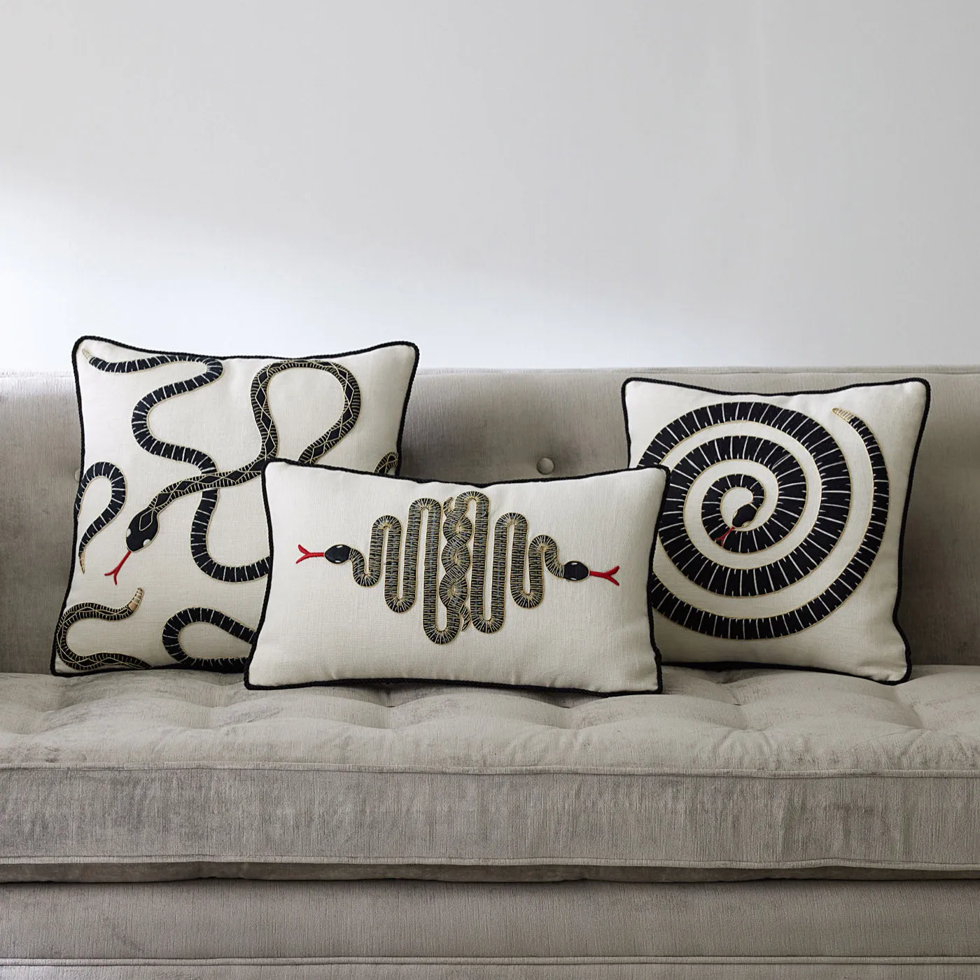 Snake Embroidered Cushion