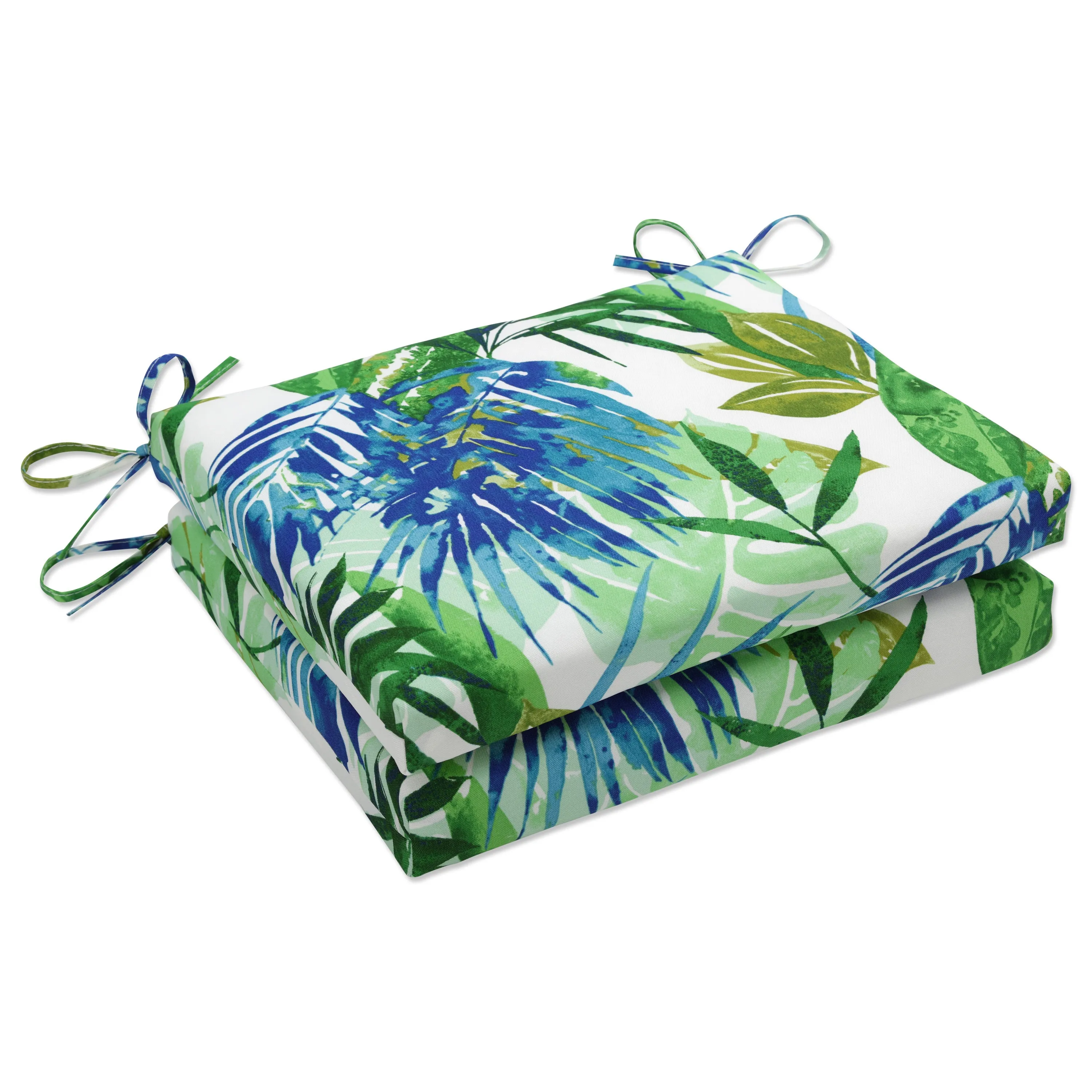 Soleil Blue/Green Squared Corners Seat Cushion (Set Of 2)