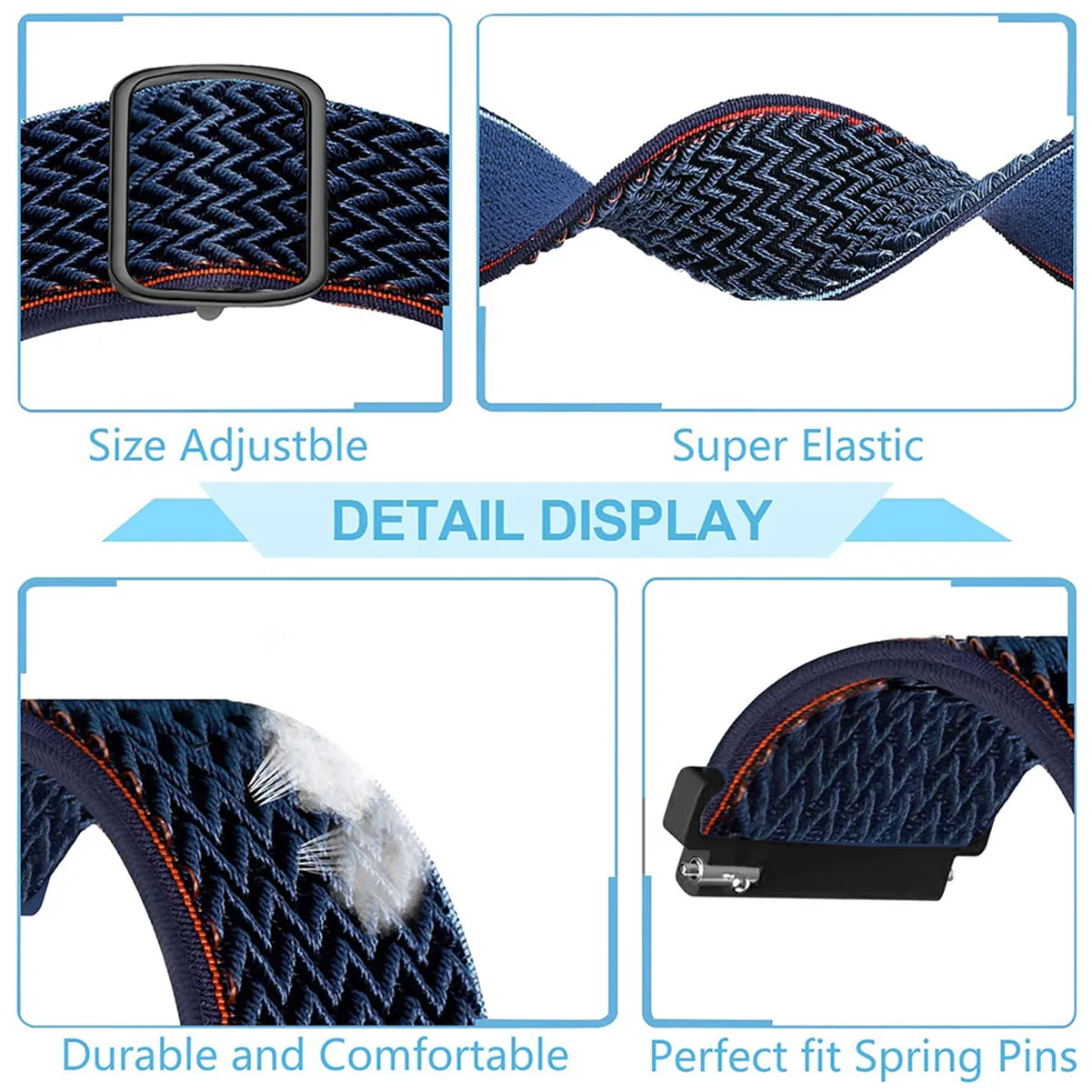 Solo Braided Loop Strap Universal for 22mm Lugs Watches-Blue