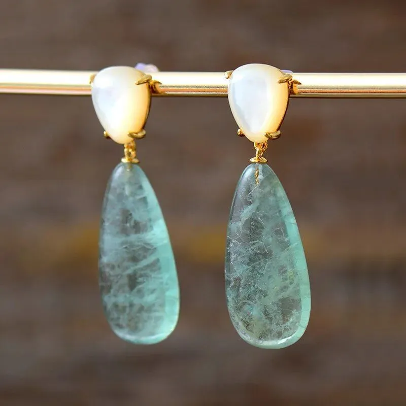 Teardrop Green Fluorite Earrings