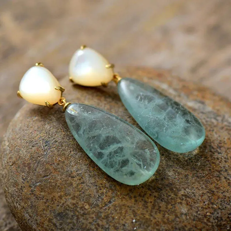 Teardrop Green Fluorite Earrings