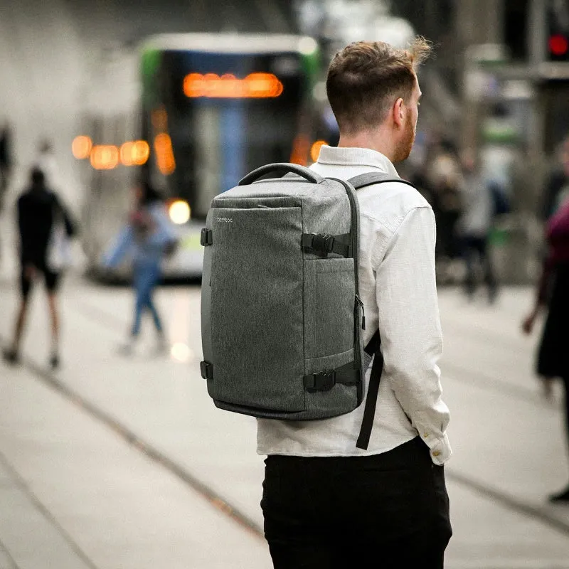 Tomtoc 40L Travel Backpack | TSA-Approved Carry-On, Water-Resistant Weekender for 17.3" Laptop, Black & Gray