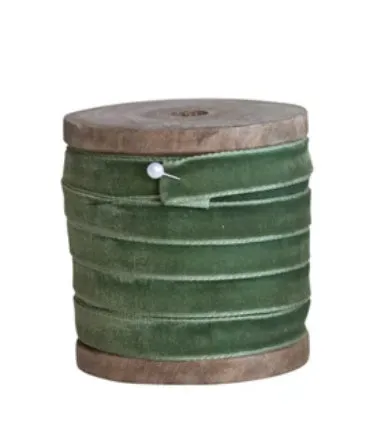 Velvet Ribbon on Wood Spool - Greens