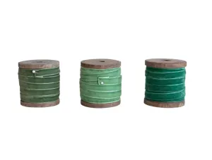 Velvet Ribbon on Wood Spool - Greens