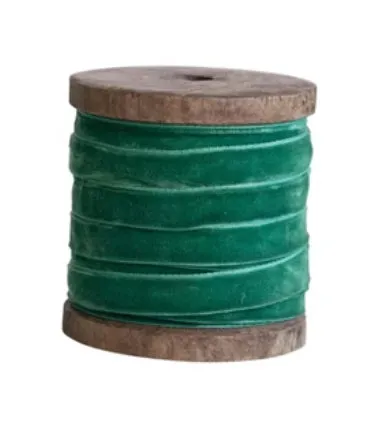 Velvet Ribbon on Wood Spool - Greens