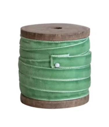 Velvet Ribbon on Wood Spool - Greens