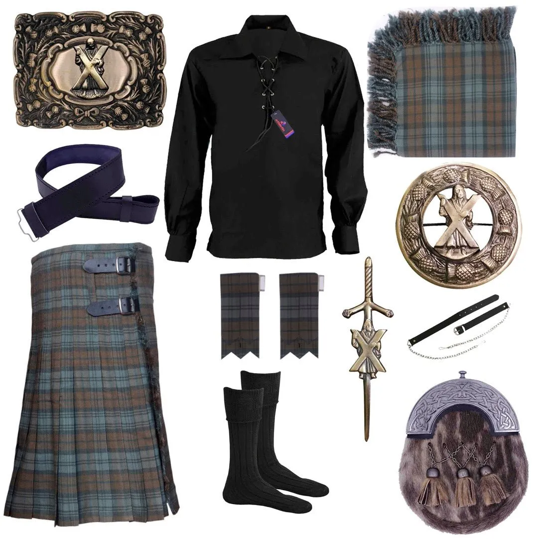 Weathered Black Watch Tartan Kilt Outfit - Timeless Elegance