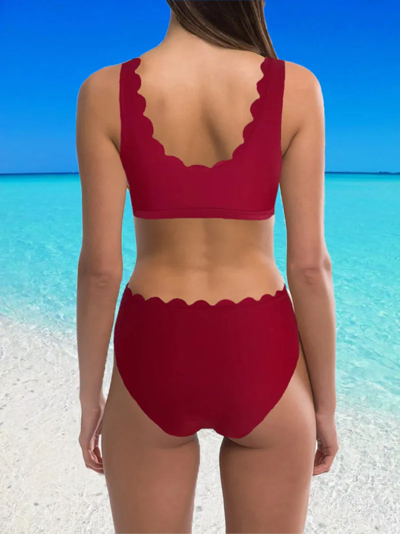 Women's Solid Color Gathering Split Swimsuit